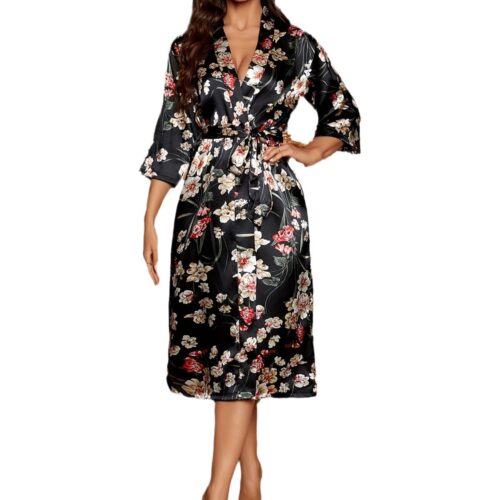 主图-06 Sexy Women's Crew Neck Backless Pajama Dress - Spaghetti Straps, 4-Season Wear